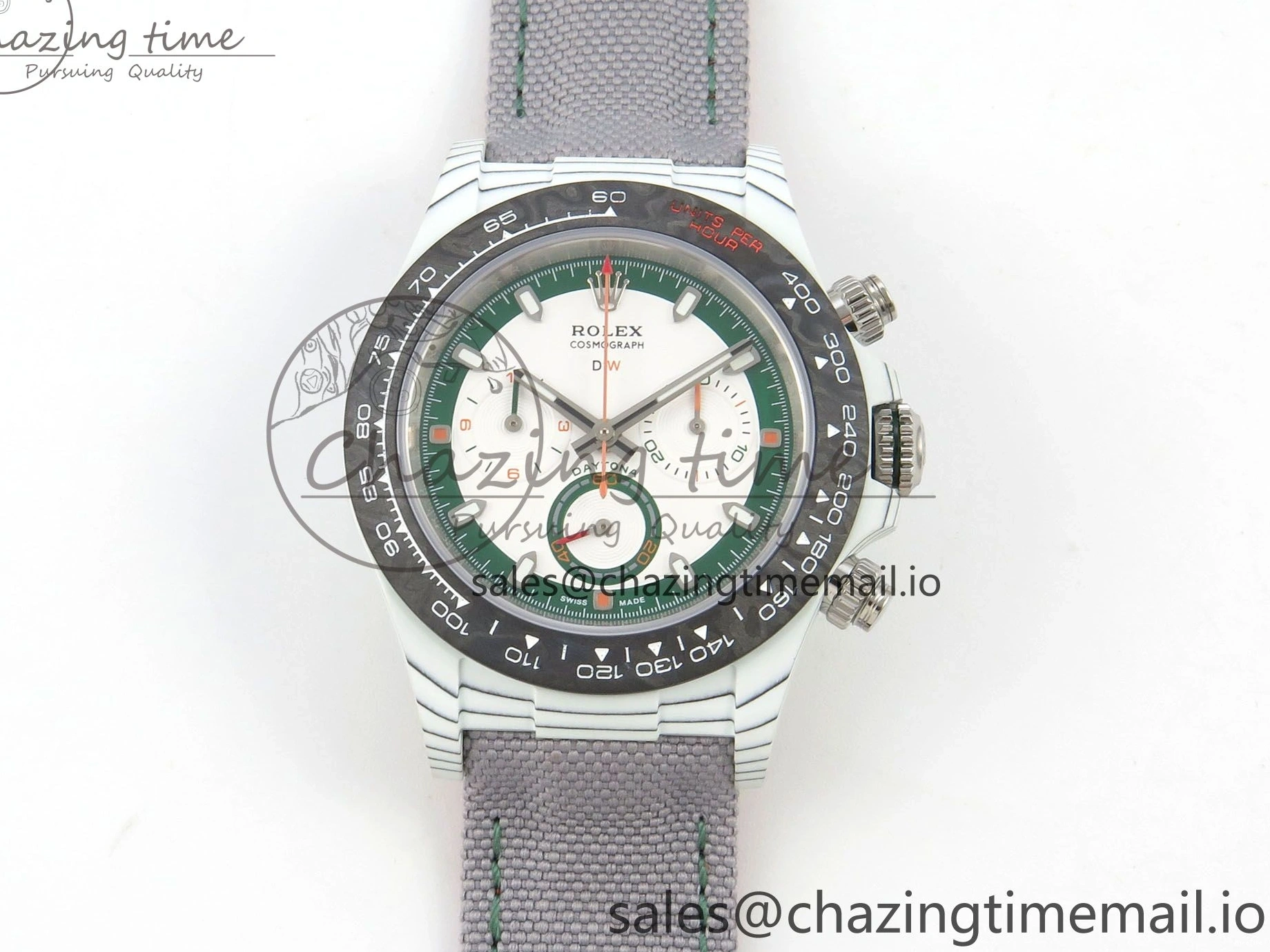 MiroTime 0312 TimelessDesign Daytona DIW Carbon Case and Bezel DIWF Edition White Green Dial on Grey Nylon Strap A 51